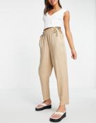 Vero Moda Cigarette Pants With Paperbag Waist In Camel-brown
