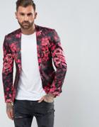 Asos Super Skinny Blazer With Pink Floral Print - Black
