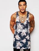 Siksilk Longline Tank With Large Logo And Floral Print - Black