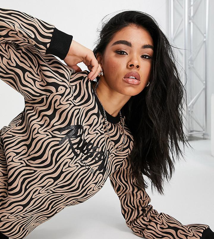 Russell Athletic Animal Print Crewneck Sweatshirt In Black And Beige