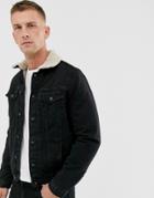 New Look Fleece Lined Denim Jacket In Washed Black