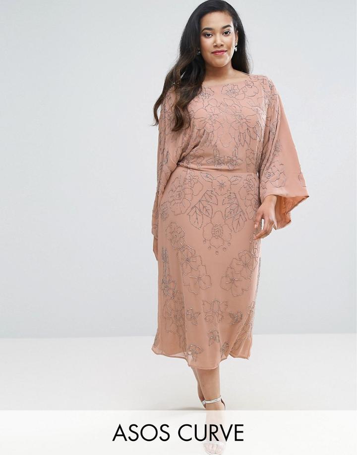 Asos Curve Wedding Embellished Midi Dress - Pink