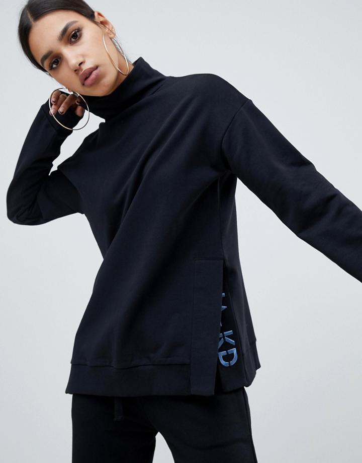 Na-kd Embroidered Logo High Neck Sweatshirt - Black