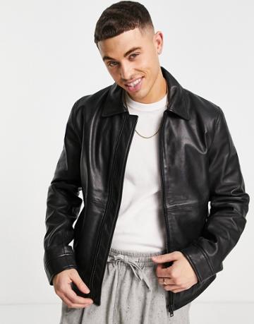 Barneys Originals Leather Harrington Jacket In Black