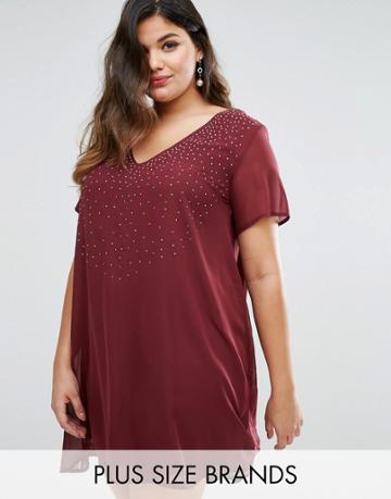 Goddiva Plus Swing Dress With Embellishment - Red