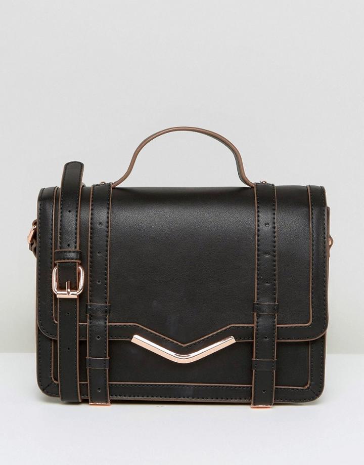 Asos Design V-bar Structured Satchel Bag - Black