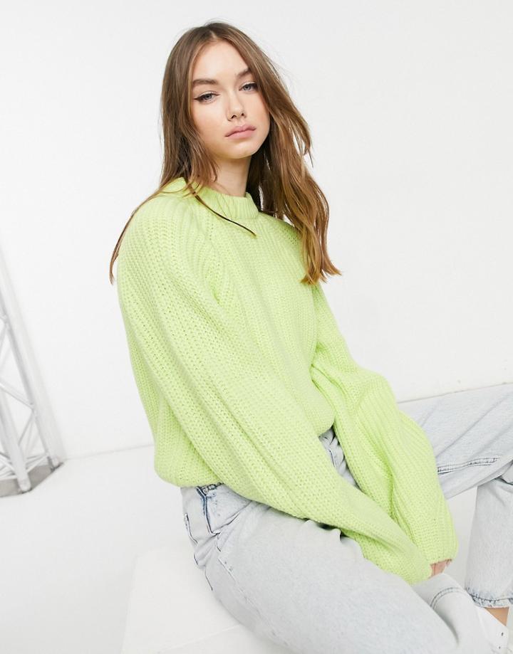 Bershka Crew Neck Sweater In Lime-purple