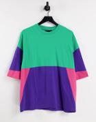 Asos Design Oversized T-shirt In Color Block-multi