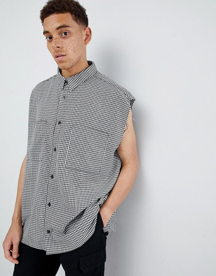 Mennace Oversized Gingham Sleeveless Shirt - White