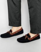 Asos Driving Shoes In Navy Suede With Brown Leather Details - Navy