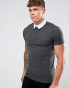 Asos Muscle Rugby Polo Shirt In Charcoal - Gray
