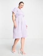 Closet London Plus Kimono Sleeve Pleated Midi Dress In Lilac-purple
