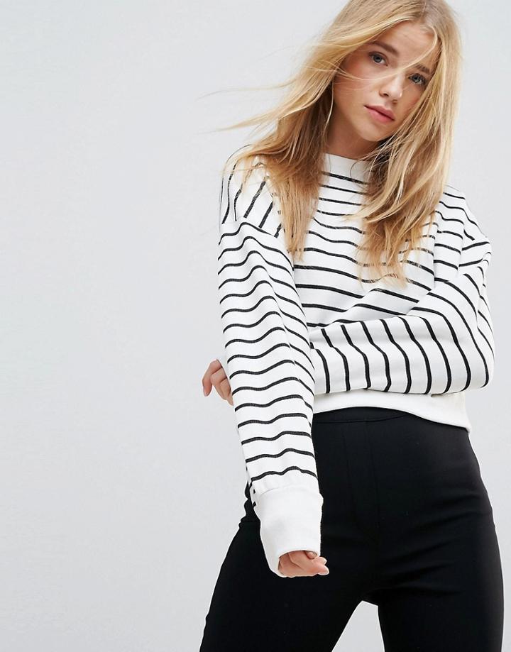 New Look Stripe Crop Sweat - White