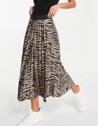 Vila Elasticated Waist Pleated Skirt In Zebra-multi