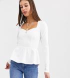 Asos Design Tall Exclusive Scuba Top With Long Sleeve And Pep Hem In White