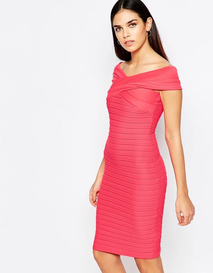 Lipsy Ribbed Bardot Bodycon Dress - Orange