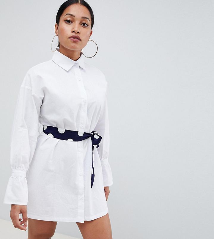 Boohoo Petite Shirt Dress With Removeable Tie Waist - White