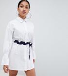 Boohoo Petite Shirt Dress With Removeable Tie Waist - White