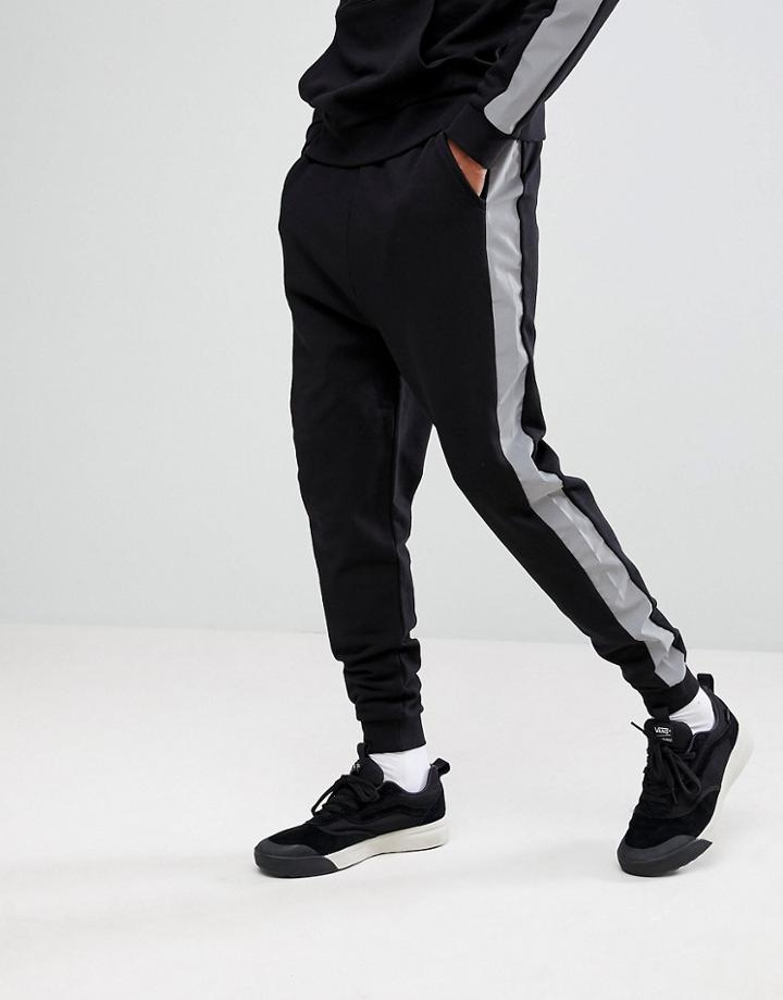 Asos Drop Crotch Jogger With Reflective Tape - Black