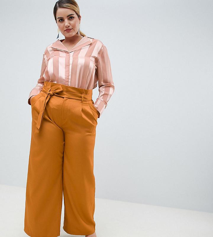 Unique 21 Hero Plus Paperbag Waist Wide Leg Pants - Brown