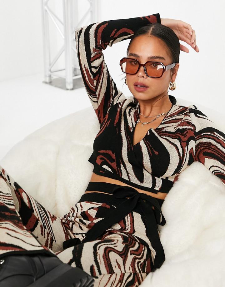 Asos Design Wrap Sweater With Marble Pattern - Part Of A Set-multi