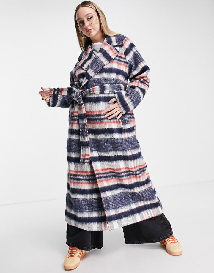 Weekday Kia Recycled Wool Brushed Long Coat In Check-multi