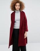 Helene Berman Becca Tie Waist Coat In Burgundy - Red