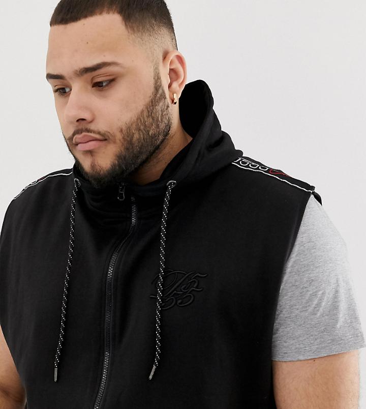 Duke King Size Sleeveless Sweat With Taping In Black - Black