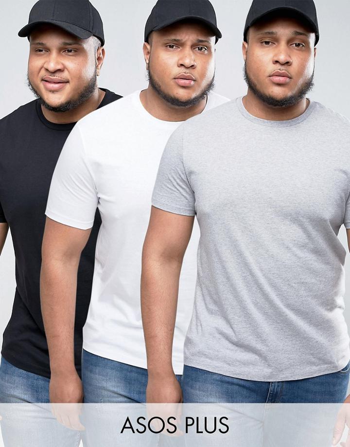 Asos Plus T-shirt With Crew Neck 3 Pack Save - Multi