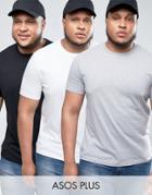 Asos Plus T-shirt With Crew Neck 3 Pack Save - Multi