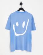 Weekday Oversized Sunbleached T-shirt With Back Smile Print In Blue