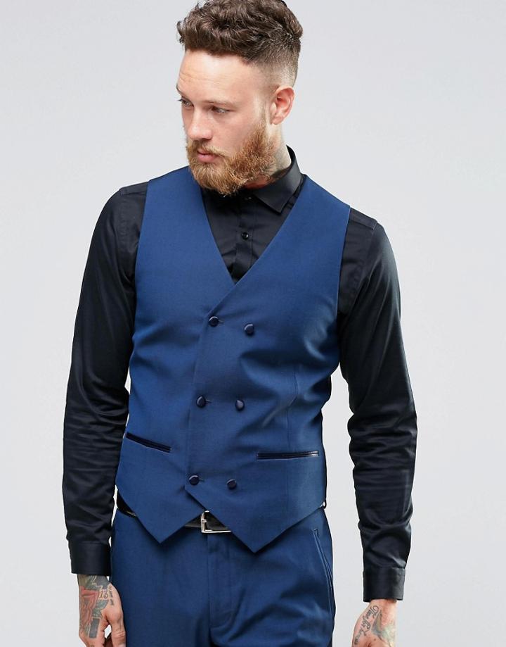 Asos Slim Vest In Navy Twist - Navy