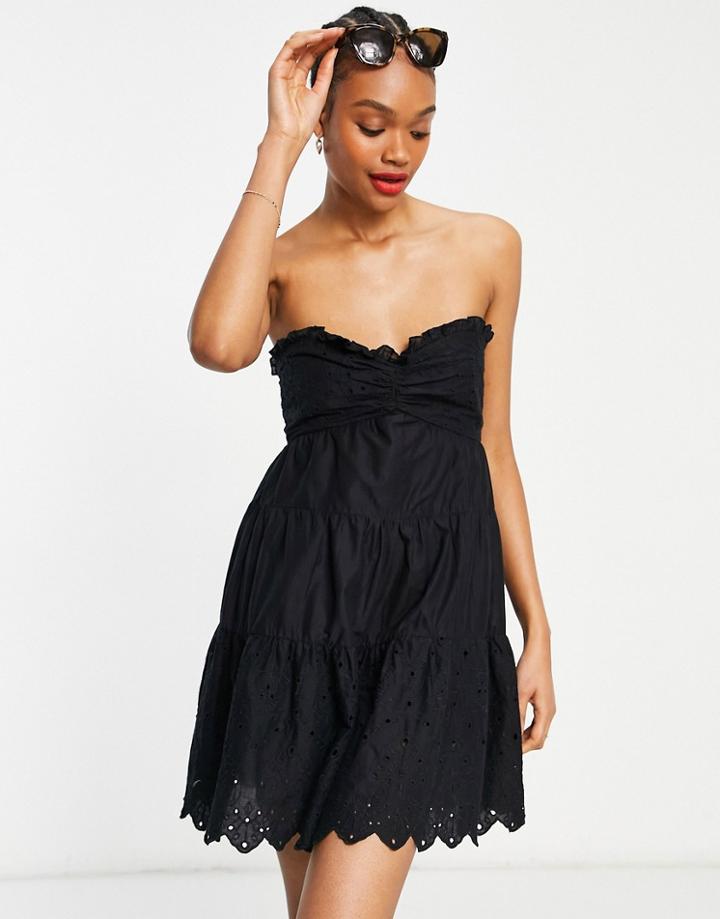 River Island Broderie Bandeau Mini Beach Dress In Black