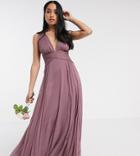 Asos Design Petite Bridesmaid Ruched Bodice Drape Maxi Dress With Wrap Waist-purple