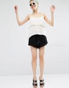 Monki Lace Trim Detail Short - Black