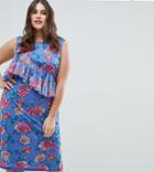 Asos Curve Mesh Midi Column Dress In Floral Print - Multi