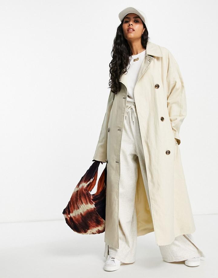 Asos Design Slouchy Trench Coat In Washed Stone-green