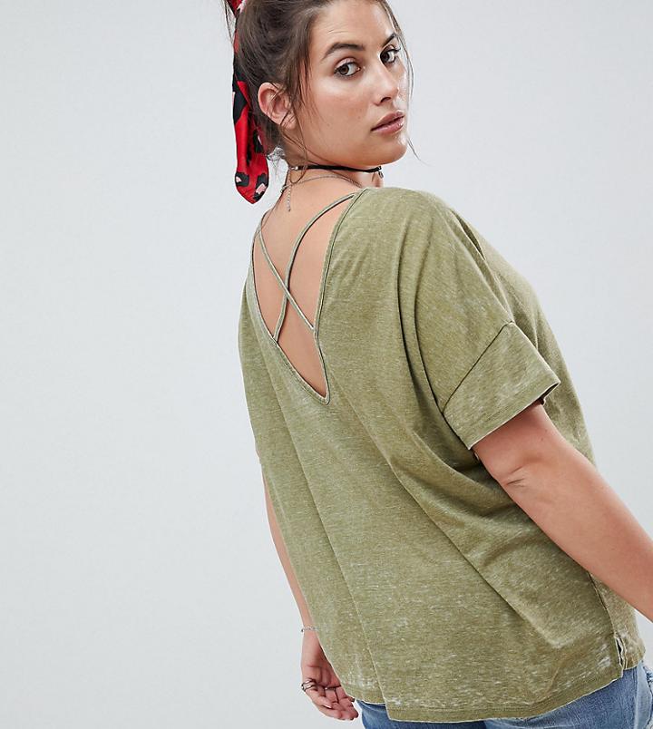 Asos Design Curve T-shirt In Burnout With Strap Detail - Green