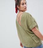 Asos Design Curve T-shirt In Burnout With Strap Detail - Green