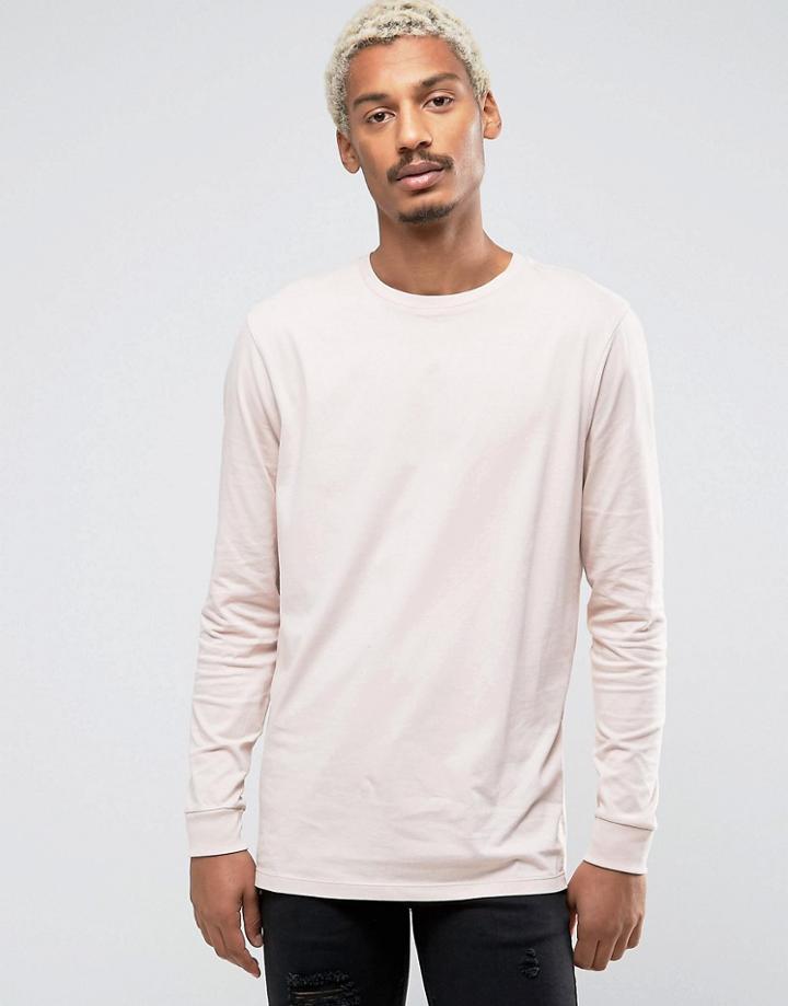 Asos Longline Long Sleeve T-shirt - Pink
