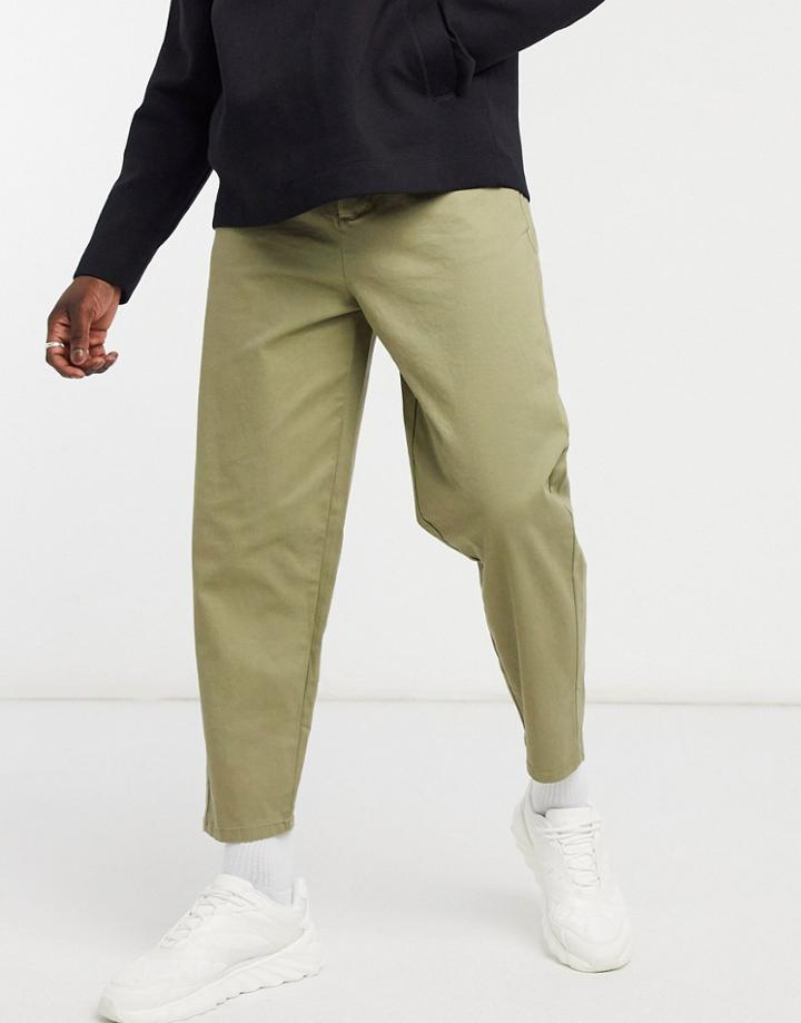 Asos Design Oversized Tapered Fit Chinos In Light Khaki-green
