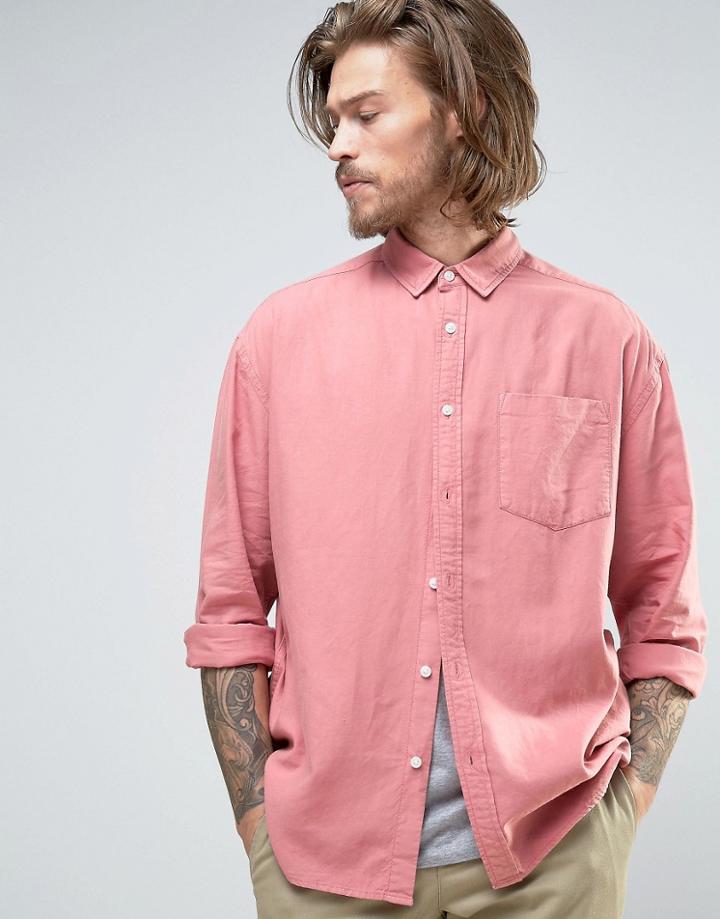 Asos Oversized Casual Washed Oxford Shirt In Pink - Pink
