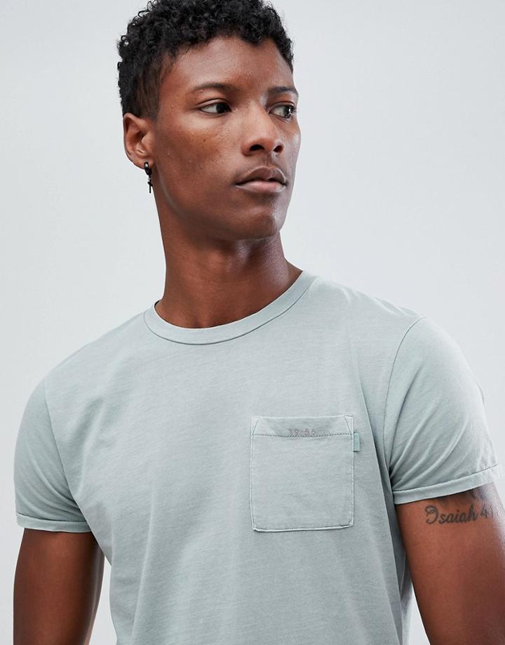 Scotch & Soda Garment-dyed Tee With Chest Pocket And Small Artworks - Gray