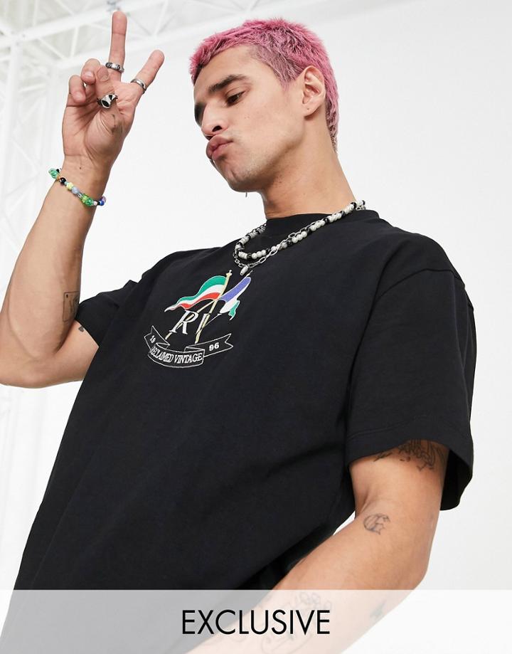 Reclaimed Vintage Inspired Relaxed T-shirt With Flag Embroidery In Black