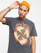 Topman Oversized Fit T-shirt With Metallica Fire Swirl Print In Washed Black