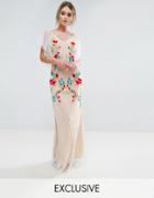 Hope & Ivy Embroidered Sheer Maxi Dress With Fishtail And Flutter Sleeve - White
