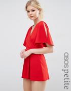 Asos Petite Wrap Front Kimono Sleeve Romper - Dark Red