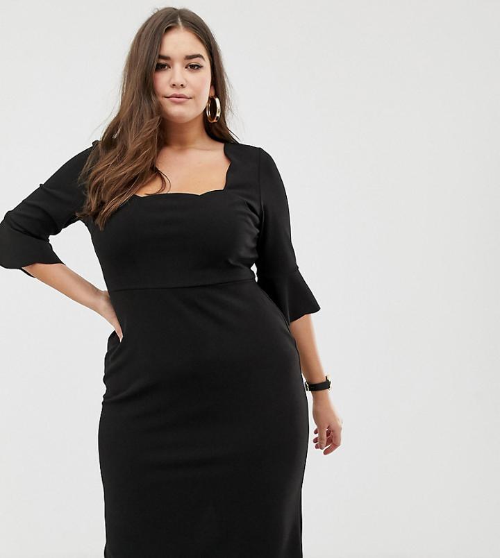 Asos Design Curve Scallop Neck Pencil Dress - Black