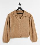 Asos Design Curve Fluffy Collared Sweater With Placket Detail In Camel-neutral