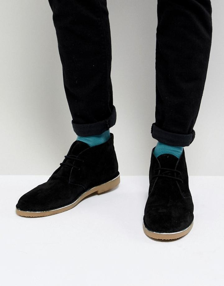 Dune Desert Boots In Black Suede - Black